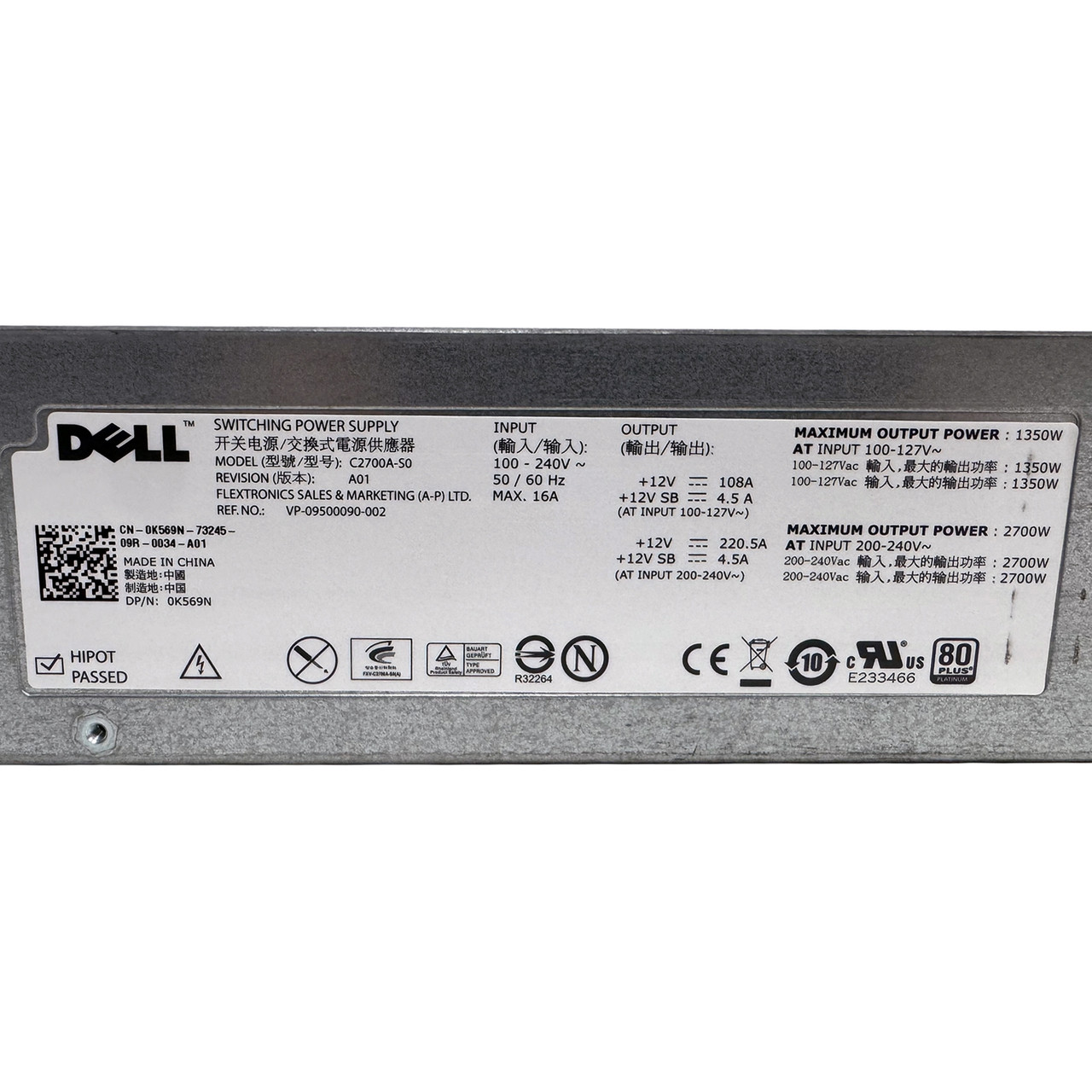 Dell K569N PowerEdge M1000E 2700W Power Supply C2700A-S0