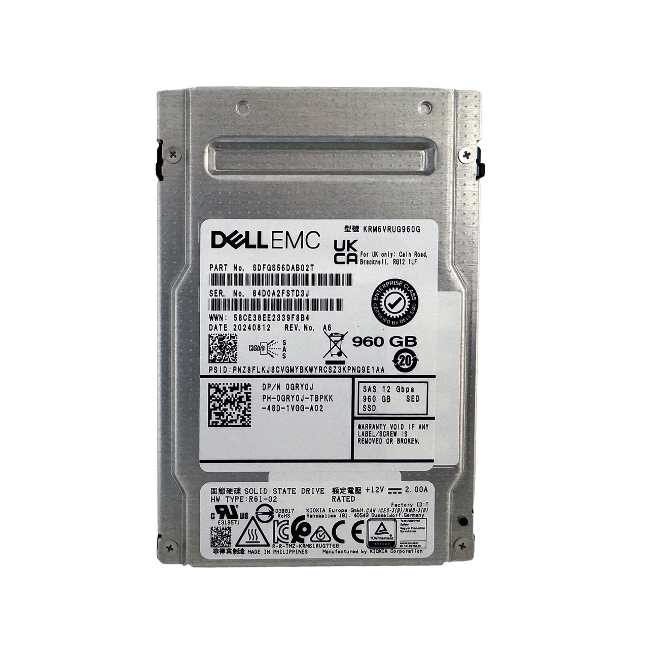 Dell GRY0J 960GB SAS 12GBPS RI SED 2.5" SSD SDFGS56DAB02T KRM6VRUG960G