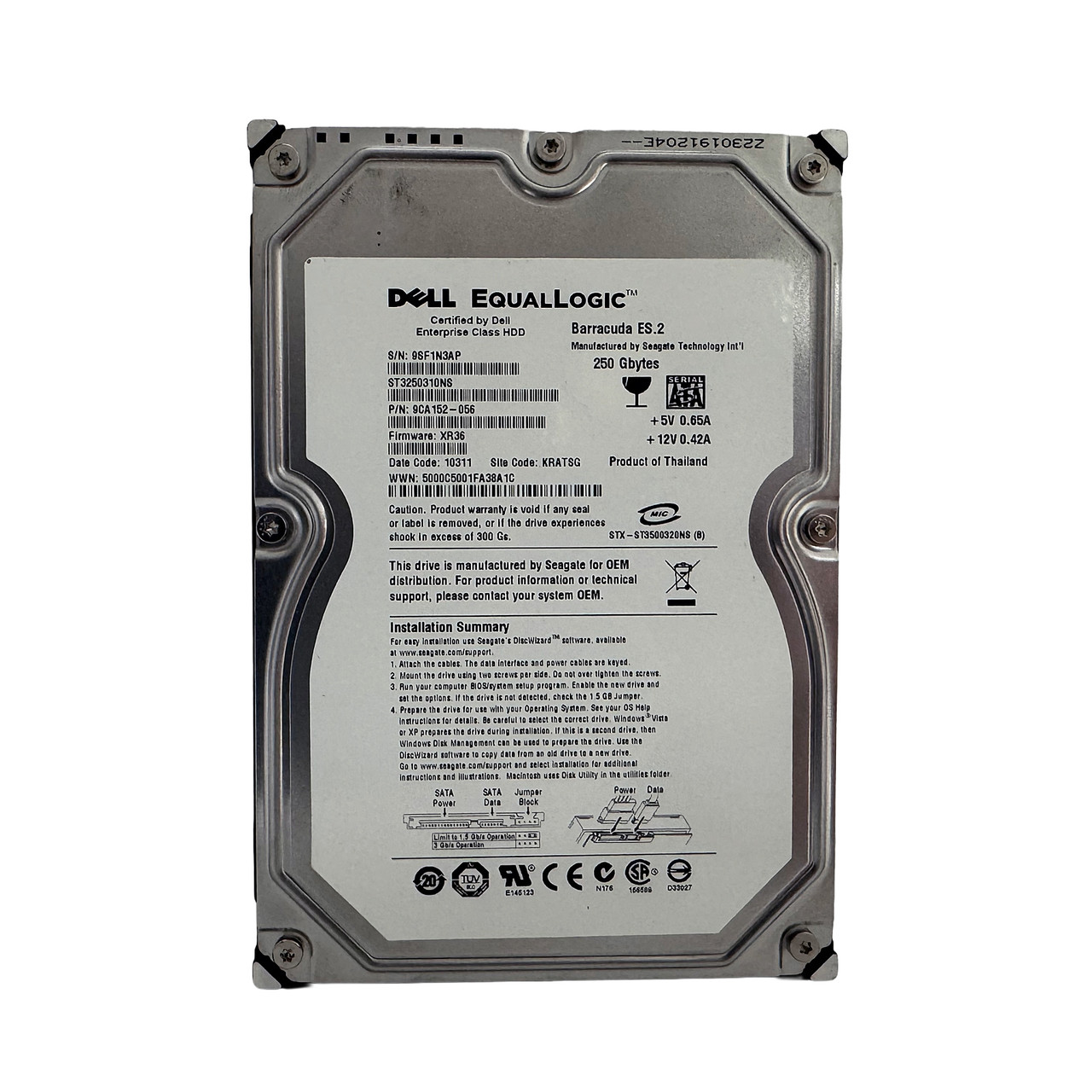 EqualLogic ST3250310NS 250GB SATA 7.2K 3GBPS ES 3.5" Drive 9CA152-056