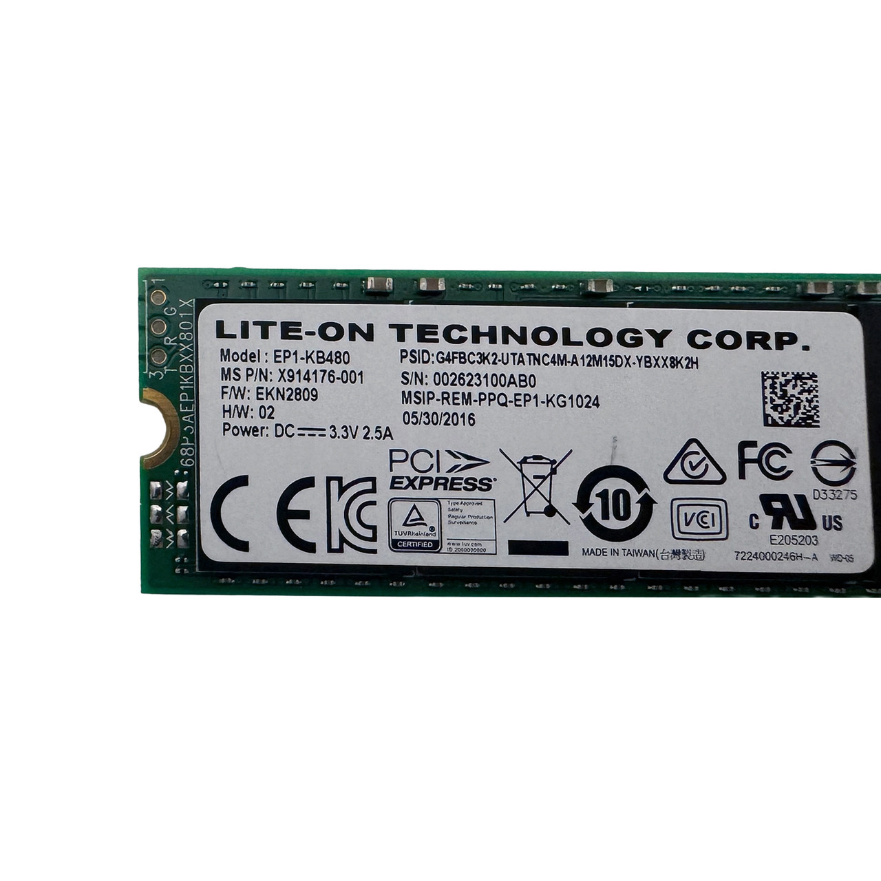 LITE-ON EP1-KB480 480GB 480GB PCI-e 2.0 x4 NVMe MLC M.2 22110 SSD