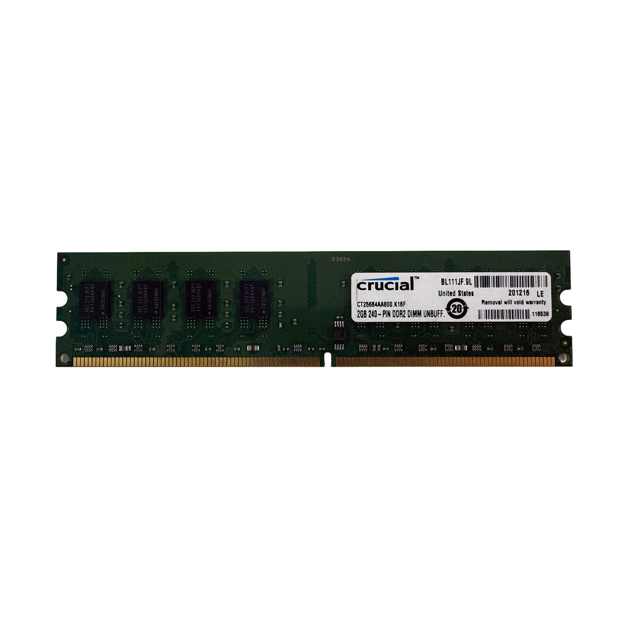 CRUCIAL CT25664AA800.K16F 2GB PC2-6400U DDR2 Memory Module