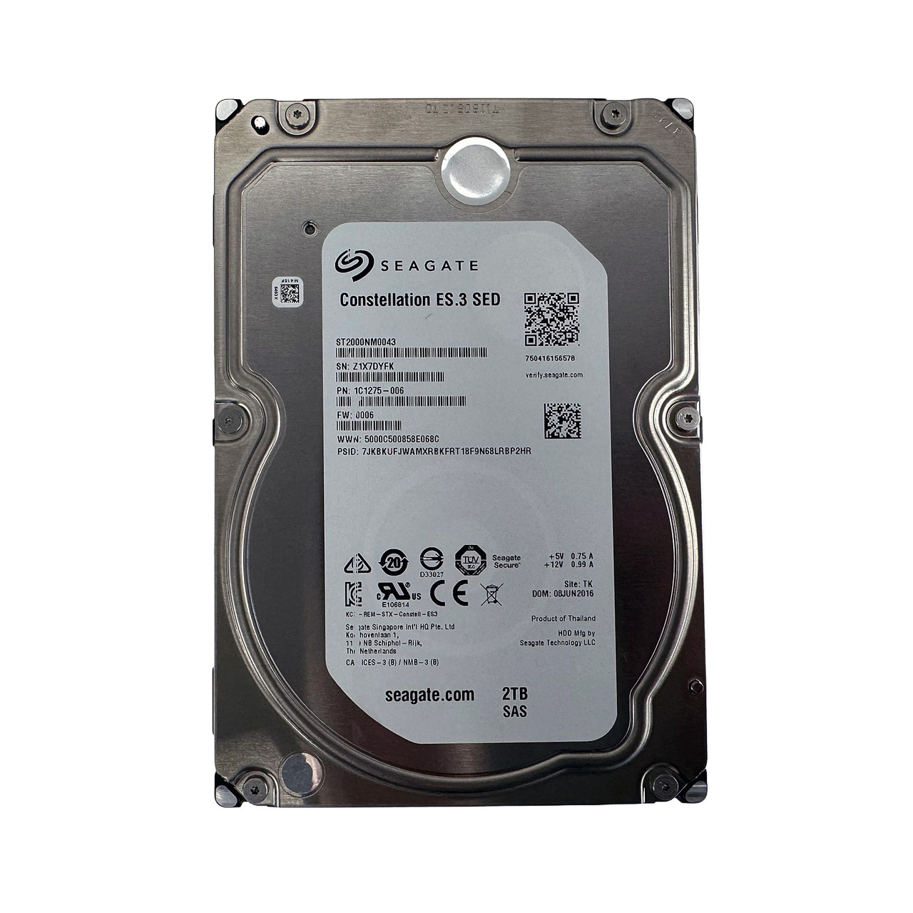 SEAGATE ST2000NM0043 2TB 7.2K 6G SAS 3.5" HDD (FW:C007) 1C1275-006