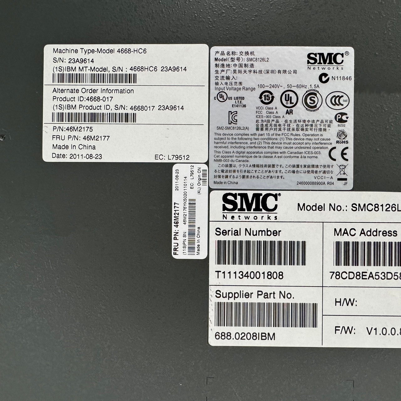 SMC NETWORKS 46M2177 24 Port Switch w/Ears 46M2175 4668-HC6 SMC8126L2