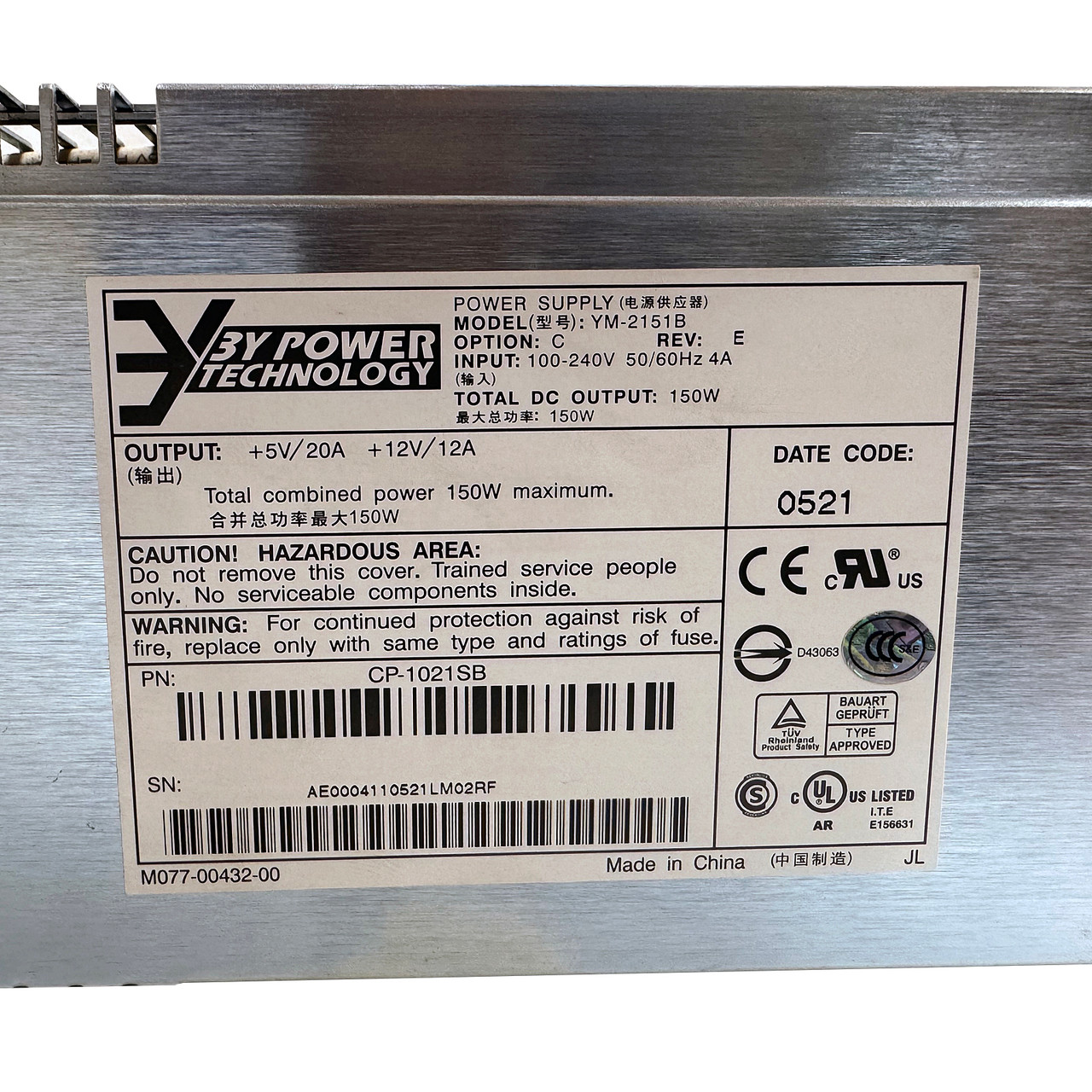 Sun 370-6193 150W Power Supply YM-2151B CP-1021SB