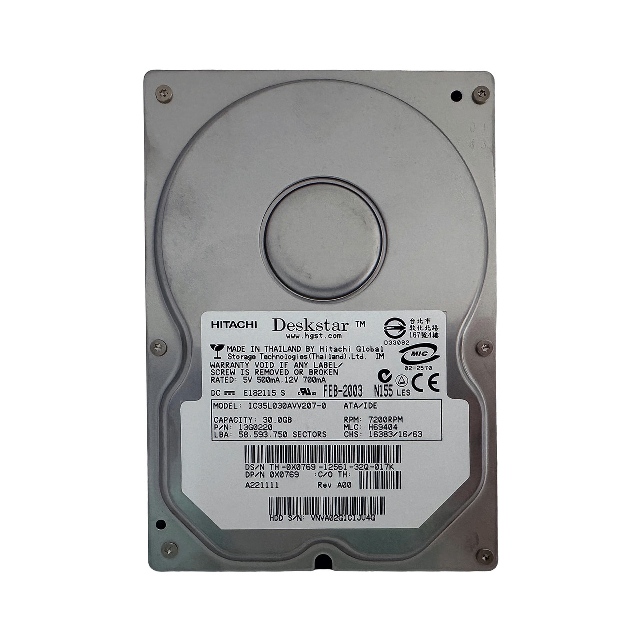 Dell X0769 30GB 7.2K 3.5" IDE Drive IC35L030AVV207-0 13G0220