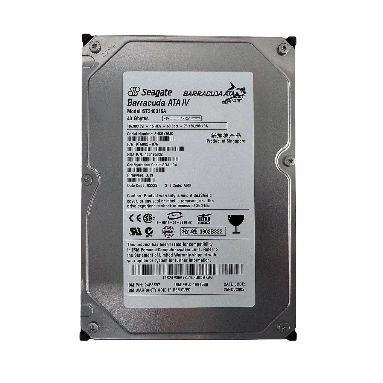 IBM 24P3697 40GB 7.2K IDE 3.5" HDD 19K1568 ST340016A 9T6002-076