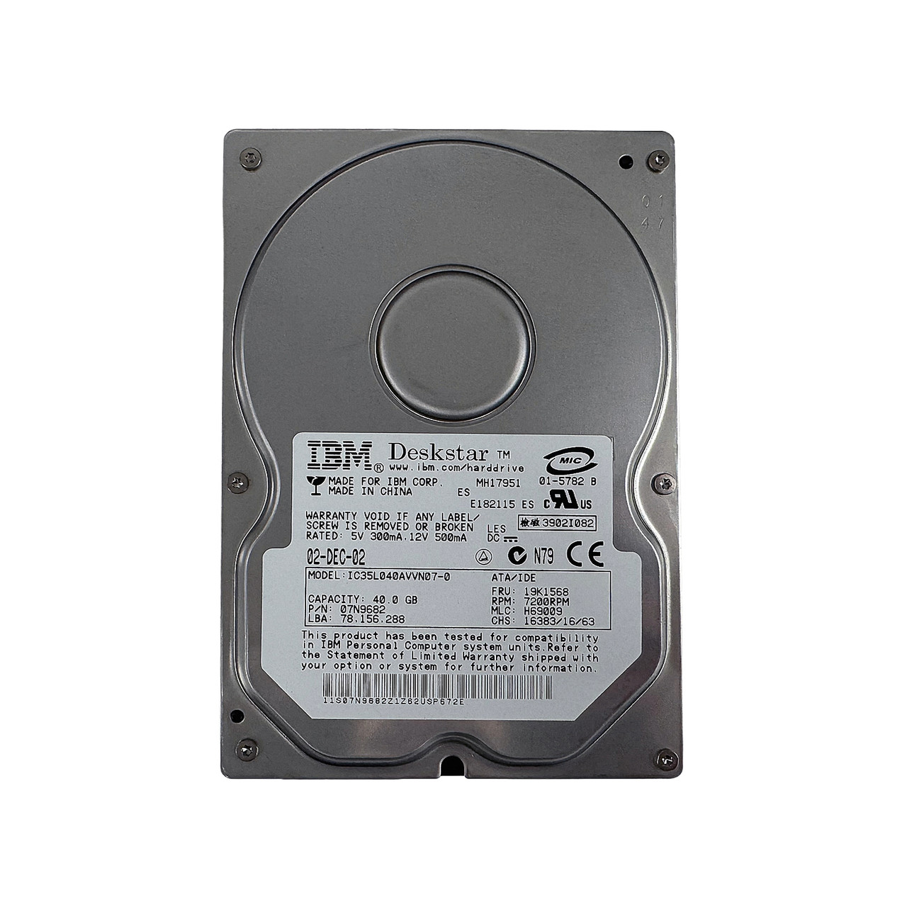 IBM 07N9682 40GB 7.2K IDE 3.5" HDD 19K1568 IC35L040AVVN07-0