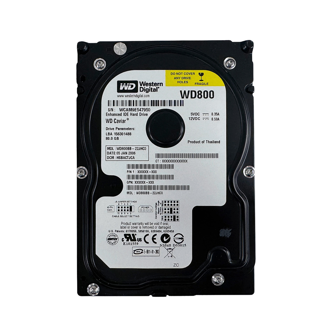 WESTERN DIGITAL WD800 80GB 7.2K IDE 3.5" HDD WD800BB-22JHC0