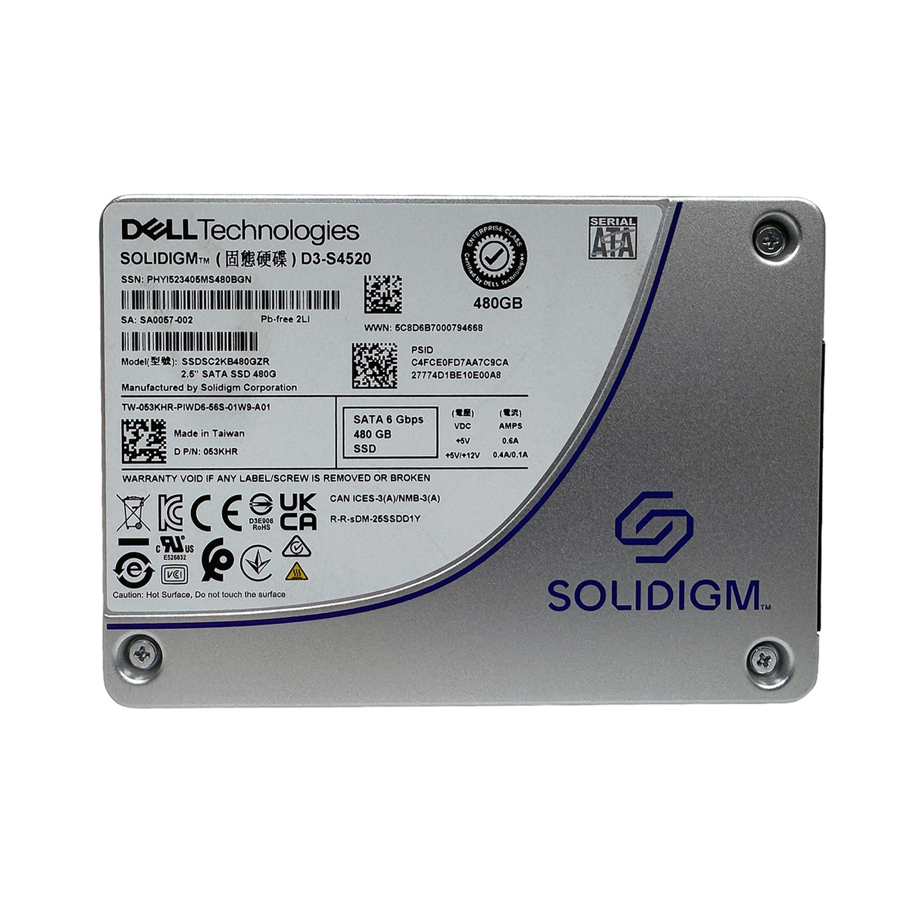 Dell 53KHR 480GB SATA 6GBPS RI 2.5" SSD SSDSC2KB480GZR