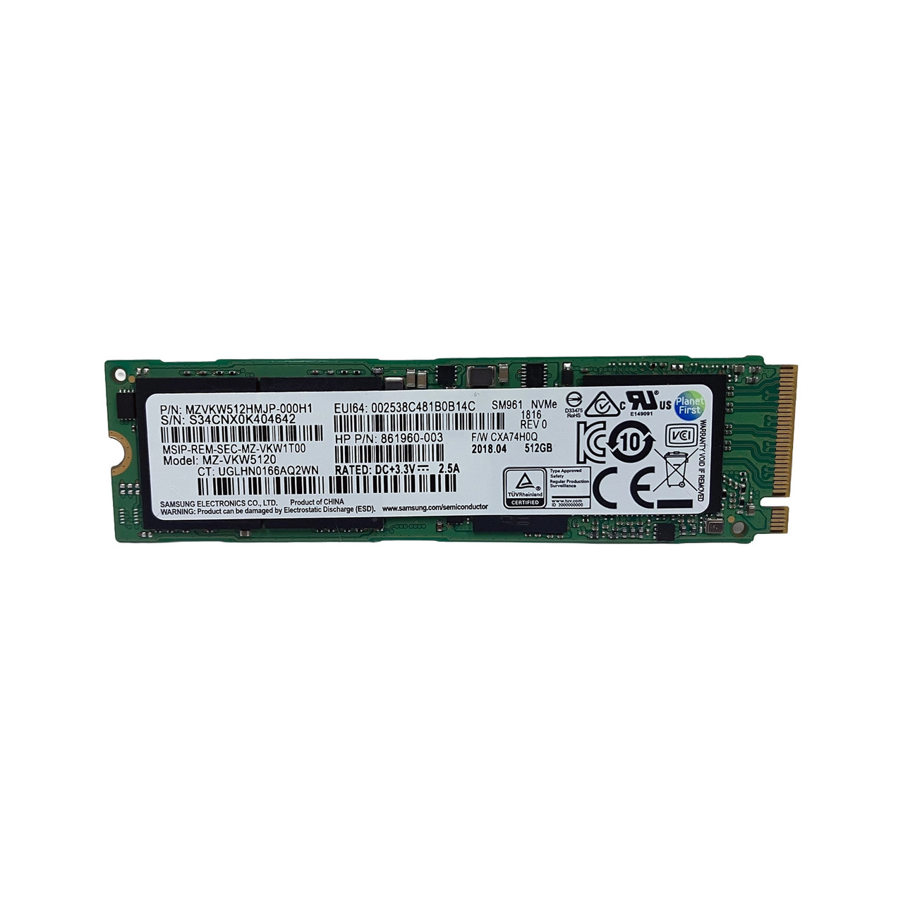 HP 861960-003 512GB MLC PCIE Gen3 M.2  2280 SSD 