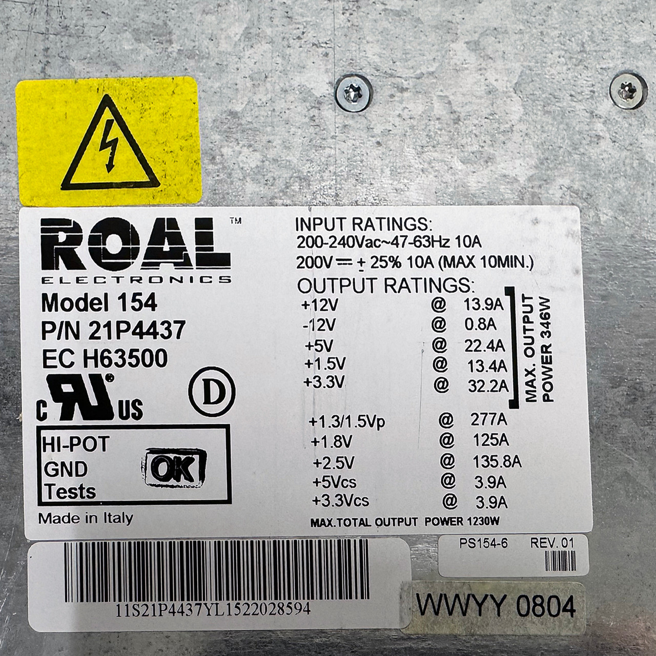 IBM 21P4437 6M2 1100W Power Supply Model 154