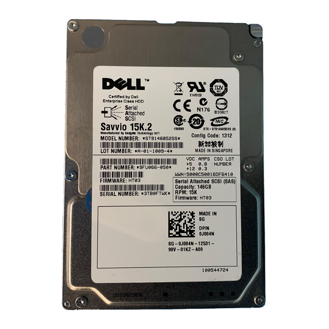 Dell J084N 146GB SAS 15K 3GBPS 2.5" Drive 9FU066-050 ST39146852SS