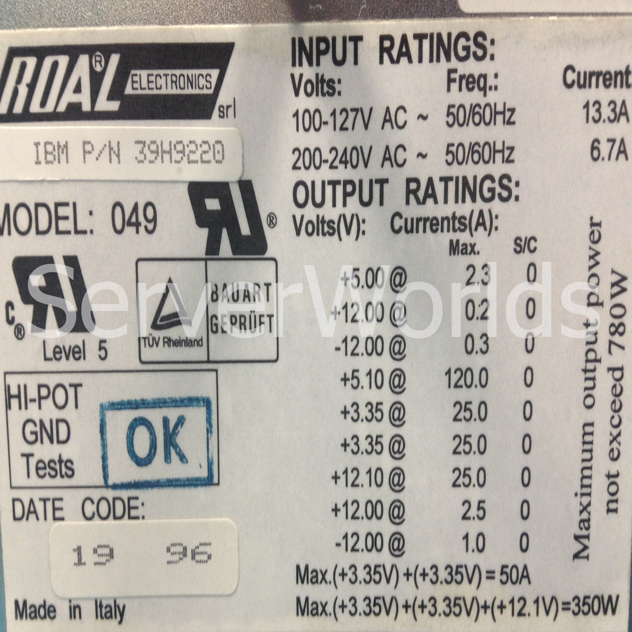 IBM 39H9220 780 Watt Power Supply