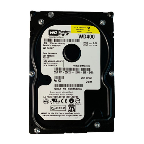 Dell 5H329 40GB 7.2K 1.5GBPS 3.5 SATA Drive WD400BD-75JMC0