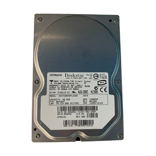 Dell 5G552 40GB 7.2K 1.5GBPS 3.5" SATA Drive 0A31047 HDS728040PLA320