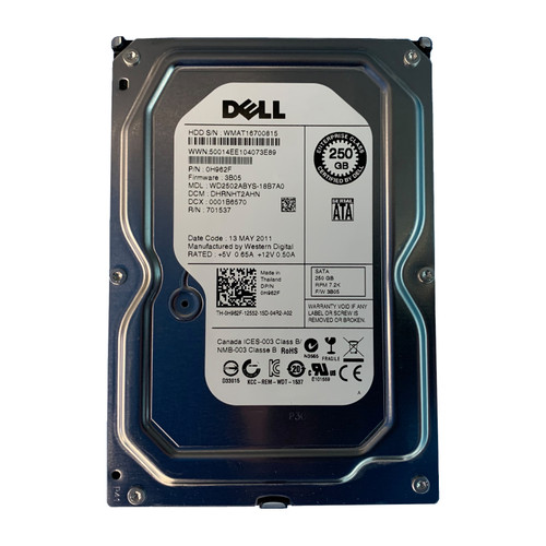 Dell H962F 250GB SATA 7.2K 3GBPS RE3 3.5" Drive WD2502ABYS-18B7A0