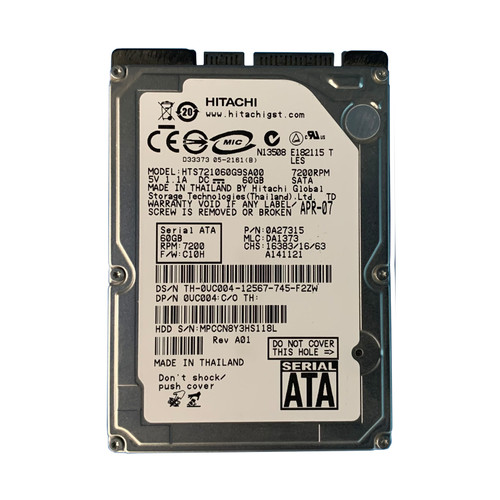 Dell UC004 60GB SATA 7.2K 2.5" Drive 0A27315 HTS721060G9SA00