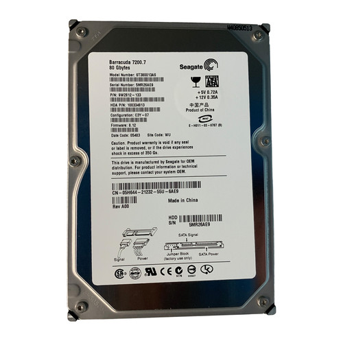 Dell 5H644 80GB SATA 7.2K 1.5GBPS 3.5" Drive ST380013AS 9W2812-133
