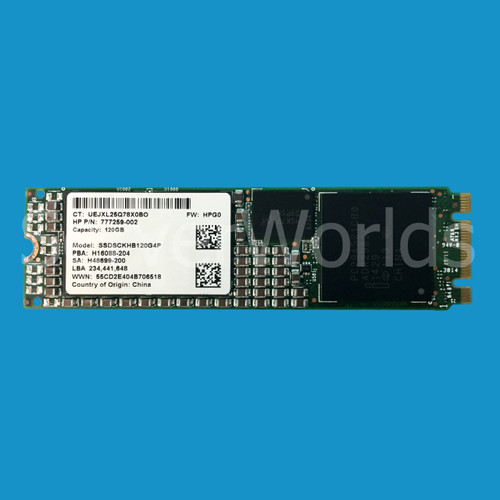 Refurbished HP 777259-002 120GB SATA3 SSD VE Drive 781565-001, 777262-B21 Top Circuitry View