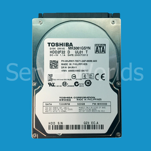 Dell HJRNY 500GB SATA 7.2K 3GBPS 2.5" Drive MK5061GSYN HDD2F22