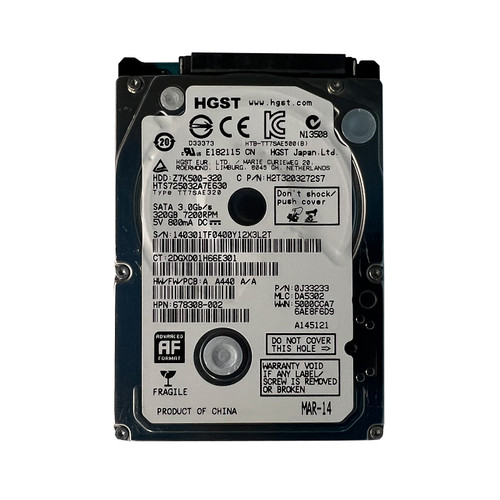 HP 678308-002 320GB SATA 7.2K 2.5" Drive HTS725032A7E630 0J33233