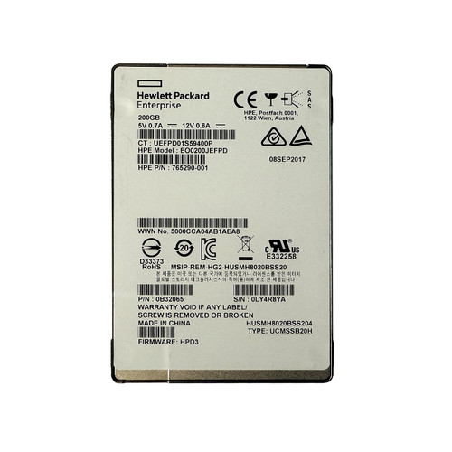 HP 765290-001 200GB SAS 12GBPS WI 2.5" SSD EO0200JEFPD