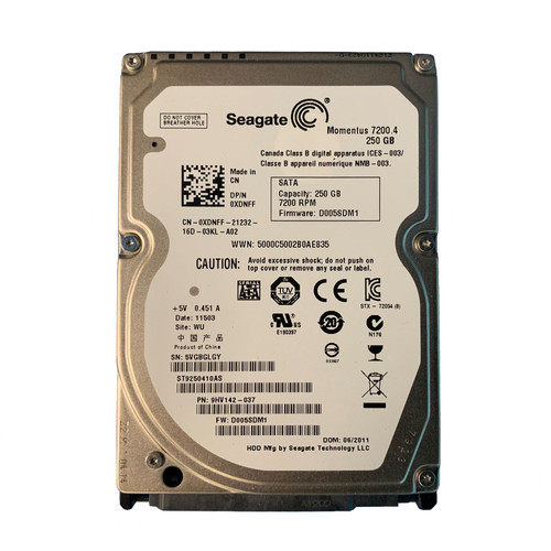 Dell XDNFF 250GB SATA 7.2K 3GBPS 2.5" Drive ST9250410AS 9HV142-037