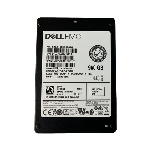 Dell R1ND2 960GB SAS 12GBPS 2.5" SSD MZILT960HAHQAD3 MZ-ILT960A