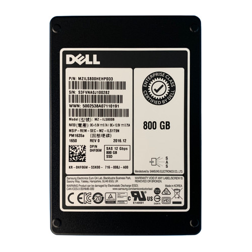 Dell HF06W 800GB SAS 12GBPS 2.5" SSD MZILS800HEHP0D3 MZ-ILS800B 