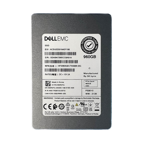 Disco SSD Kioxia CD7-R 960GB, formato 2.5 U.2, interfaz PCIe 4.0 x4, protocolo NVMe, uso empresarial Read Intensive para servidores.