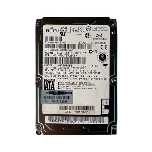 HP 378402-001 60GB SATA 5.4K 2.5" Drive MHT2060BS CA06500-B71600C3