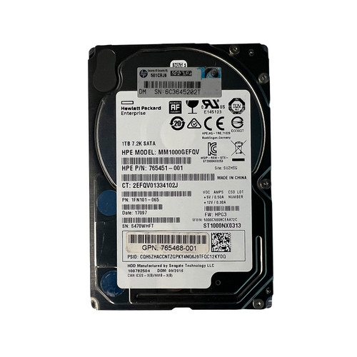 HPe 765451-001 1TB SATA 7.2K 2.5" Drive MM1000GEFQV 1FN101-065