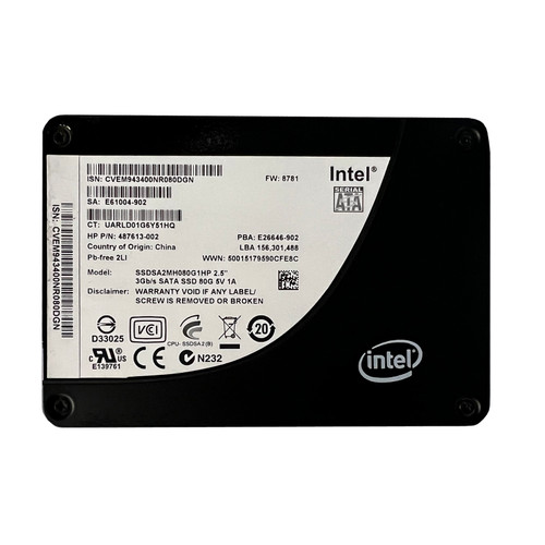 HP 487613-002 80GB SATA 2.5" SSD SSDSA2MH080G1HP