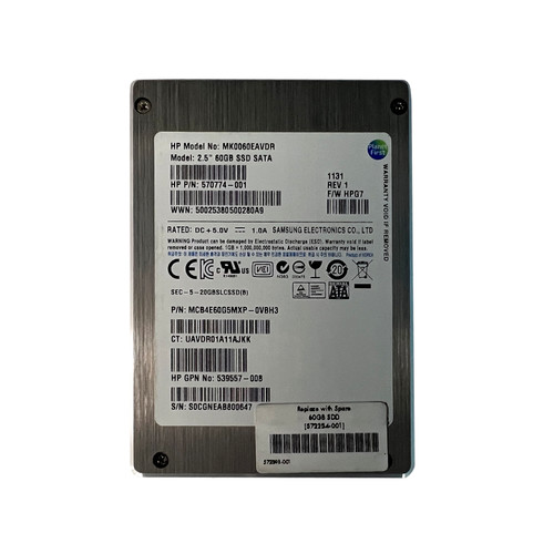 HP 570774-001 60GB SATA 2.5" SSD MK0060EAVDR MCB4E60G5MXP-0VBH3