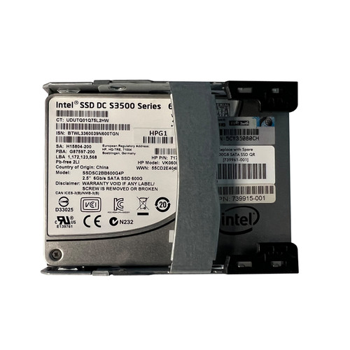 HP 739961-001 600GB SATA 6GBPS 2.5" SSD w/QR Tray