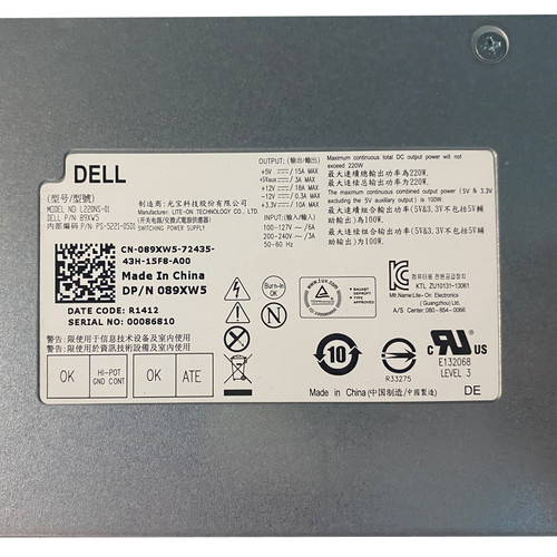 Dell 89XW5 Inspiron 3647 220W Power Supply L220NS-01 089XW5
