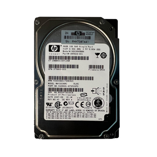 HP 395924-001 36GB SAS 10K 2.5" Hard Drive DG036A9BB6