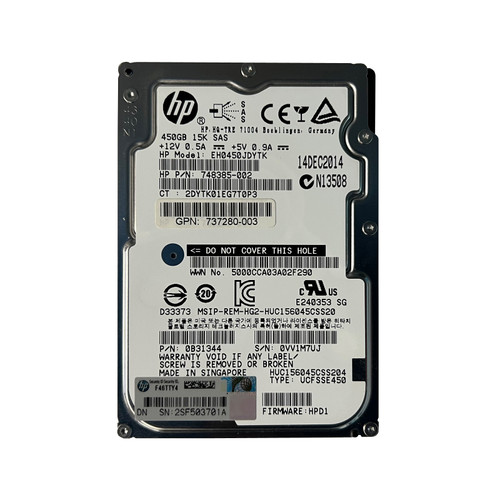 HP 748385-002 450GB 15K SAS 15" 2.5" Hard Drive EH0450JDYTK