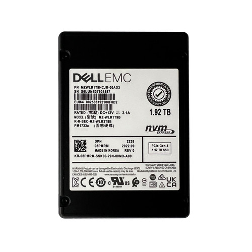 Dell 8PMRM 1.92TB PCIe NVMe U.2 Mix Use Gen 4 SSD MZ-WLR1T9B