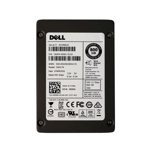 Dell 989R8 800GB SAS 12GBPS Mix Use 2.5" SSD ODKM-800G-5C20