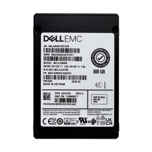 Dell 3CHC8 800GB SAS 24GBPS Mix Use 2.5" SSD MZILG800HCHQAD3