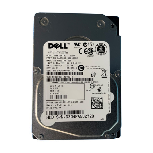 Dell W328K 146GB SAS 15K 6GBPS 2.5" Drive CA07069-B20400DE MBE2147RC