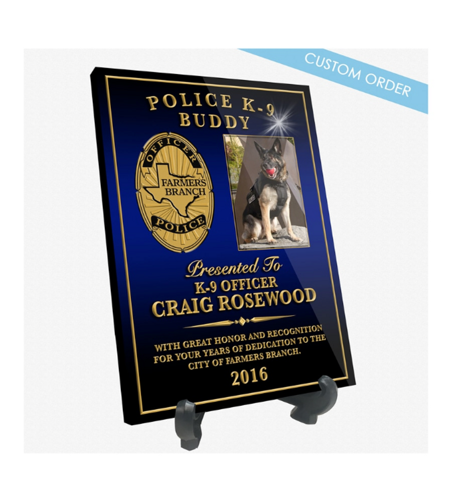 Patch Plaques can make any Patch, Badge, Seal, Logo or Artwork into a beautiful Wood & Acrylic Desk Plaque.  Cut To Shape! These "Stunning" Plaques also come with an Easel stand... Free Shipping and Free Setup! 
Government Agencies Sample.