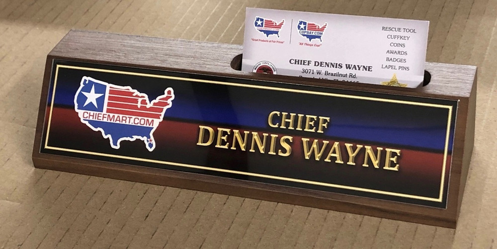 Walnut American Made Name Plate Desk Business Card Holder