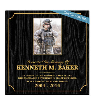 This is a Custom Memorial Plaque! A "stunning" Wood & Acrylic Wall Plaque that really stands out and makes you stop and appreciate it.  Any Patch, Badge, Seal, Logo, Challenge Coin or any Artwork of your choice can be added with Free Setup and Free Shipping.  This is a perfect gift for any Law Enforcement Agency, Government Agency, Military Department, Fire Department, Emergency Service or Organization.