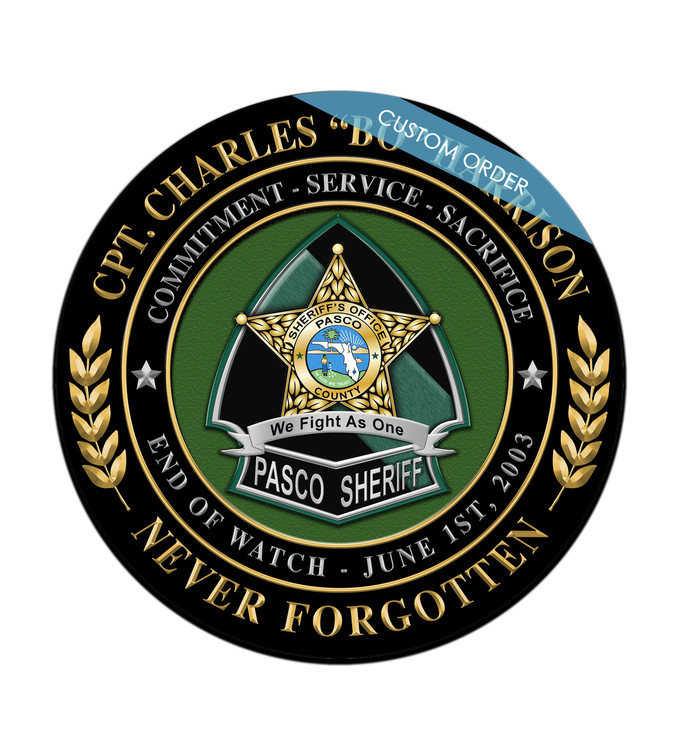 You can add any Patch, Badge, Seal, Logo or Artwork on to the Personalized Seal Plaque. Law Enforcement, Fire Department, Military, Government, Emergency Service Personalized Plaque.
You can choose your background, personalize the wording and have any Artwork in the middle.