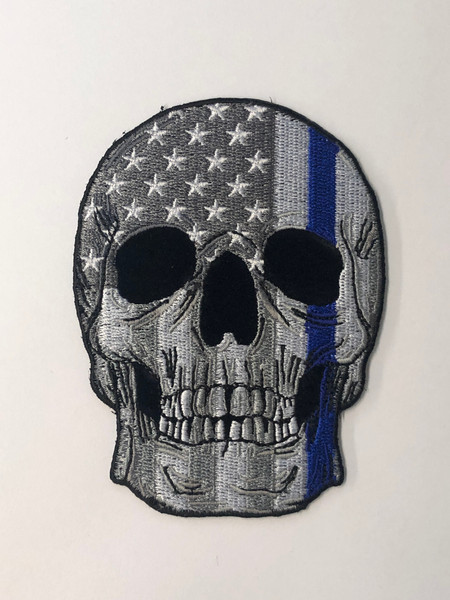Skull America Flag PVC Patch (Blue Line,Blackout Subdued