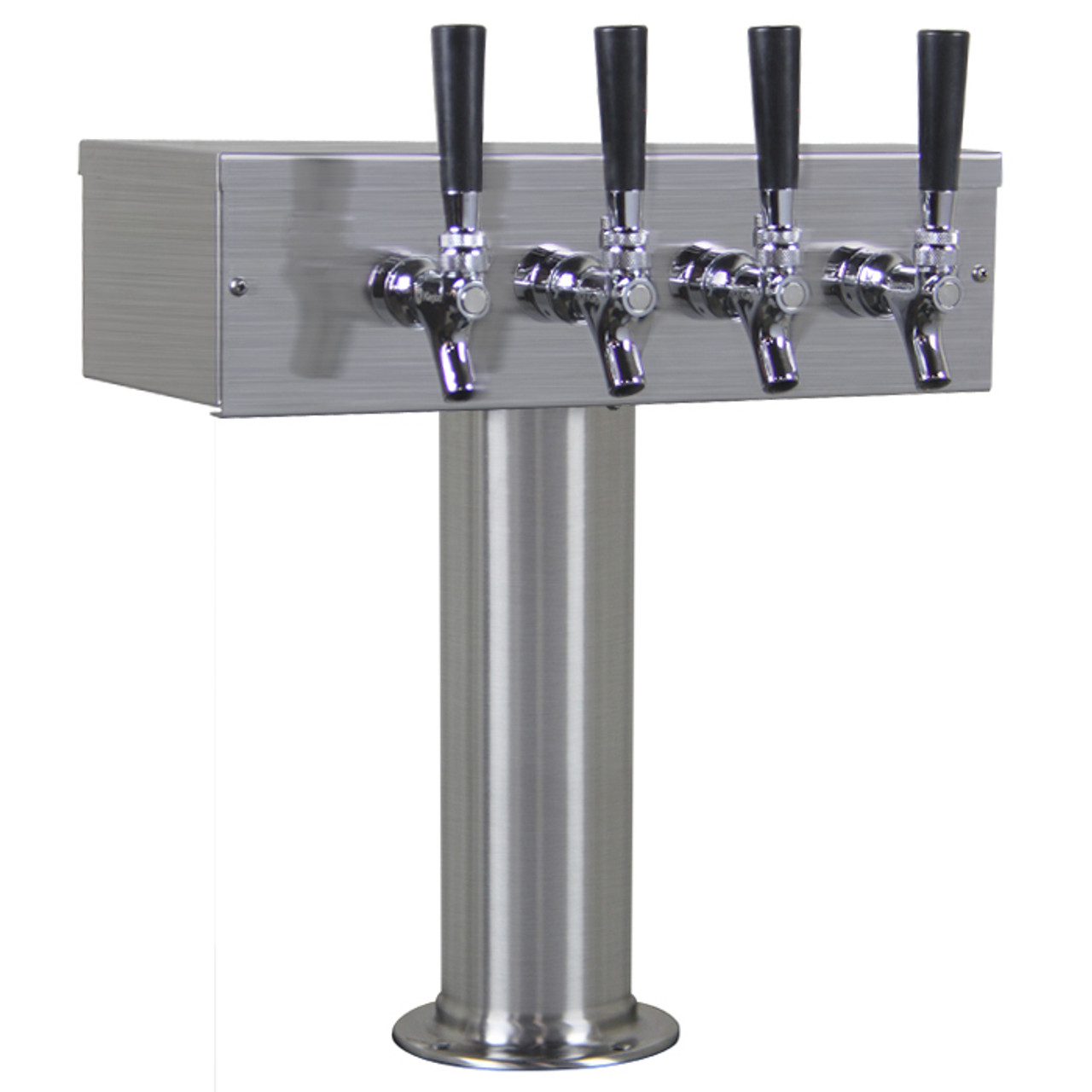 'T' Style Draft Beer Tower - 4 Faucet Brushed Stainless Steel - Air Cooled