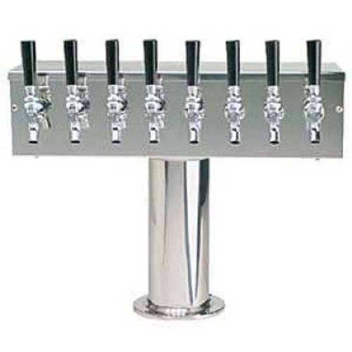 'T' Style Draft Beer Tower - 8 Faucet Brushed Stainless Steel - Glycol Cooled