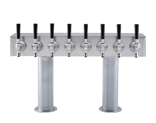 Double Pedestal - 8 Faucets - Brushed Stainless Steel Beer Tower - Glycol Cooled